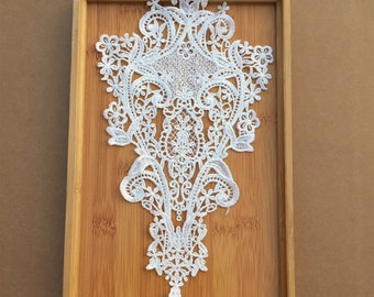 Ivory Flower Lace Applique exquisite floral embroidery bodice applique for altering Super Luxury Bridal Wedding Applique 30*16.8cm