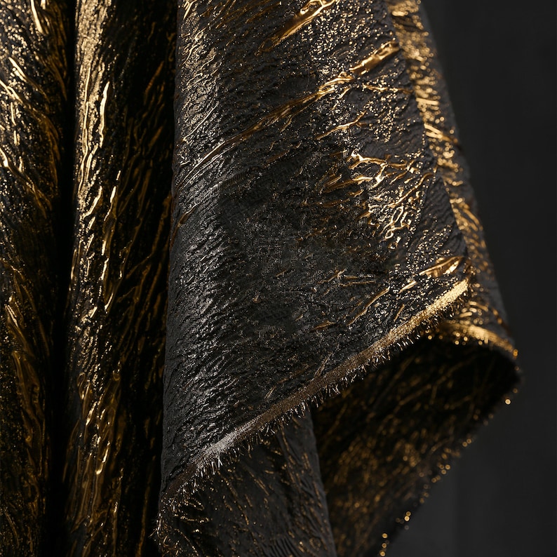 Luxury Black Gold Embroidered Jacquard Fabric Haute Couture - Etsy