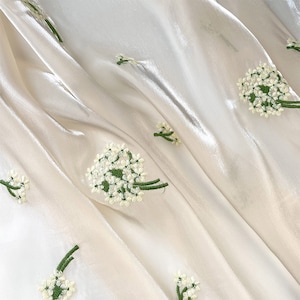 Iridescence Lily Of The Valley Embroidery Tulle Organza Fabric Soft Organza Fabric For Wedding Decor, Blouse, Beach Dress, Doll Dress