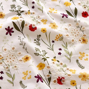 Botanical Prints Embroidered Eyelet Cotton Fabric, Hollow Out Floral Cotton Fabric,Summer Dress,Home Deocr ,Drapery Crafts DIY Sewing Fabric