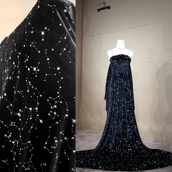 Shiny Constellation Velvet Black Velvet Glittery Starry Sky Gilding Fabric Shimmer Evening Dress, Gown,Fashion Clothing Fabric