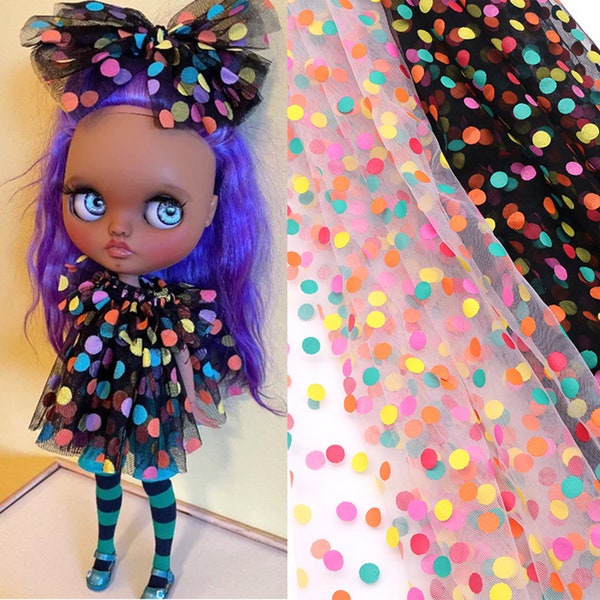 Rainbow Polka Dots Mesh Tulle Fabric, Multi-Color Polka Dot lace Fabric, Soft Lace Fabric For Tutu Dress, Mini Doll Dress Making,by yard