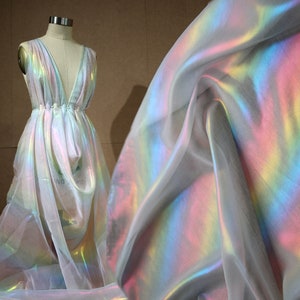 Rainbow Chiffon Fabric,Magic Organza Fabric.Holographic Guaze,Soft Summer Dress Fabric,Girl Dress,Party Decor,DIY Supplies,Mesh Fabric