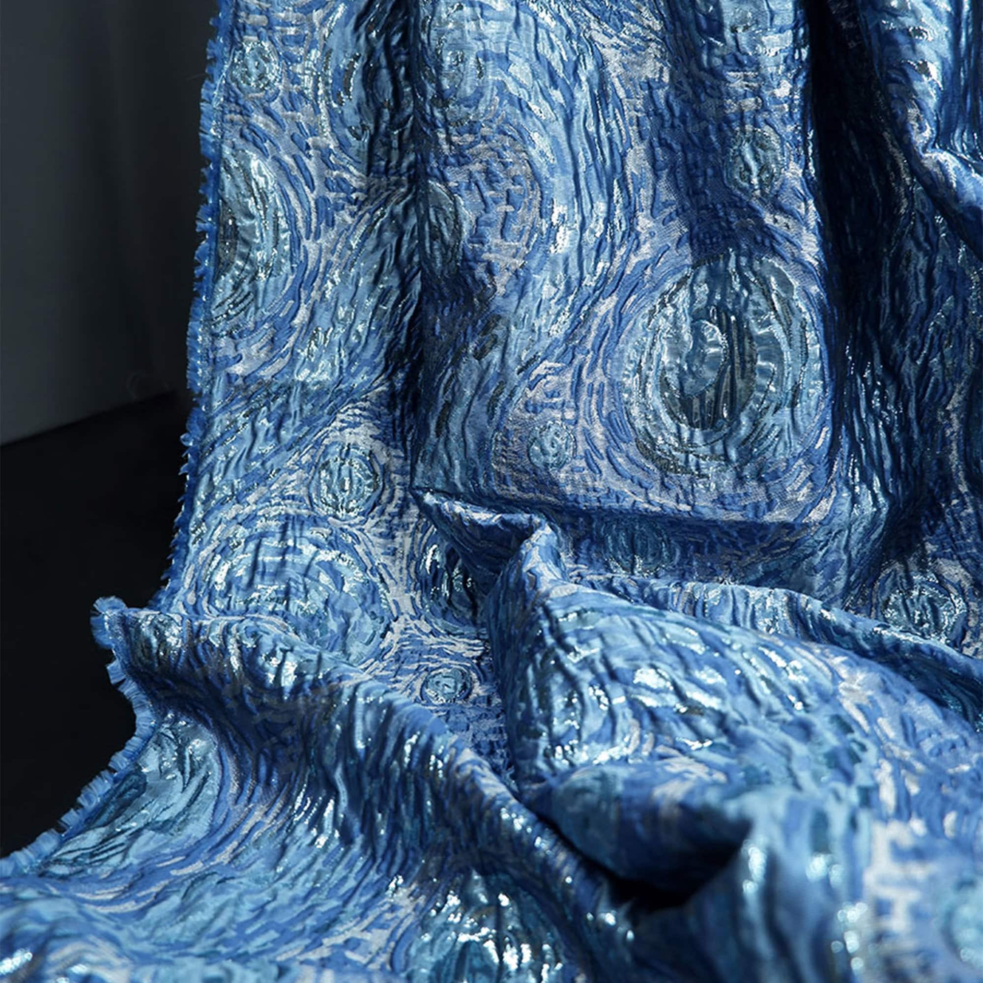 Blue Floral Jacquard Brocaded Fabrics, Bump Design Fabric, 3D Irregular ...