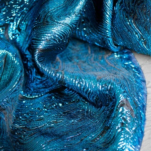 Shimmery 3D Ocean Waves Silk Rayon Jacquard Brocade Fabric, Designer Fabric For Dresses, Skirts, Upholstery, Sewing Fabric,Home Decor