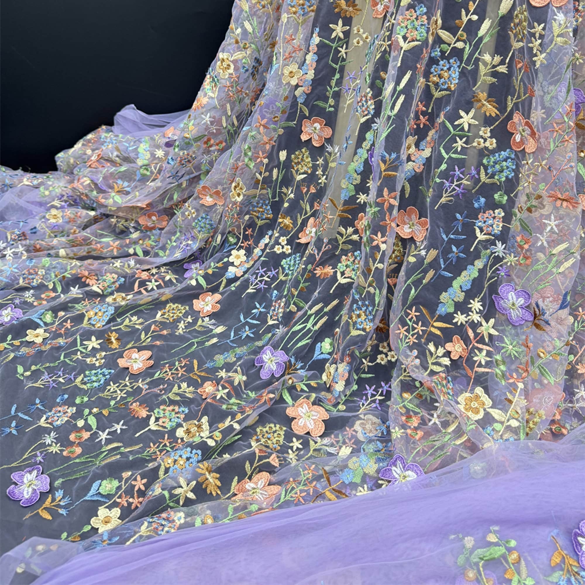 11 Colors 3D Flower Embroidered Lace Fabric Pastoral Floral Tulle Soft Mesh Fabric For Tutu Dress Banquet Dress Bridal Wedding Dress,Curtain