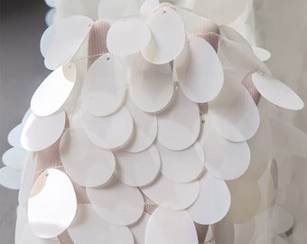 Tela de malla con lentejuelas blancas para vestidos de sirena, ropa, fiestas y decoración navideña