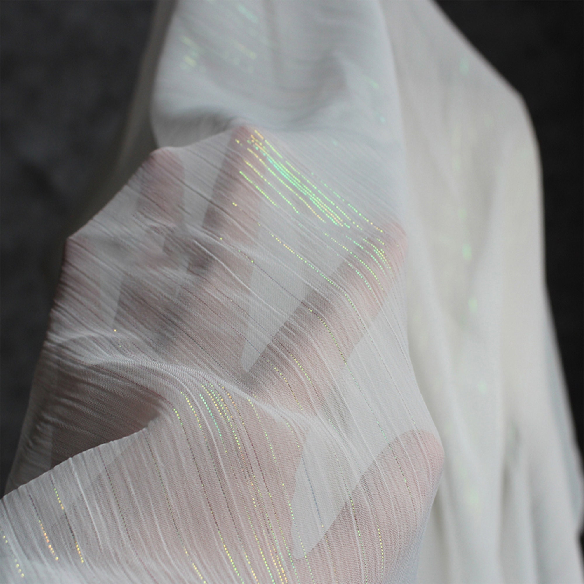 Off White Laser And Gold Stripe Silk Chiffon Pleats Dress Skirt Fabric Designer Fabric Home Decor,Party Decor