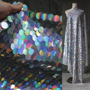 Shimmery Iridescent Round Scales Sequin Embroidery Gradient Sequins Laser Mesh Fabric Paillette Fabric For Dance Dress Party Dress Costume
