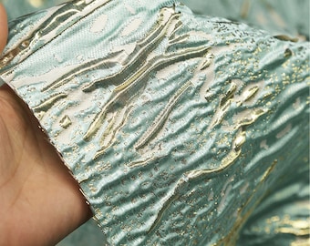 Retro Gilding Gold/Mint Jacquard Brocaded Fabrics, Bump Design Fabric, 3D Irregular Fabrics, Fold Fabric, Dust Coat Fabric,Upholstery