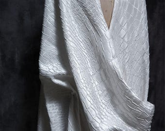 White Bark Texture Jacquard Brokat Stoffe,3D Krokodil Print unregelmäßige Stoffe,Vorhang, Polster, Kleid Stoff, Abendkleid, Kostüm