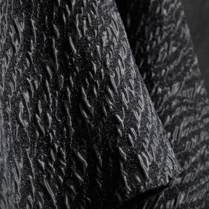 Glossy Balck Jacquard Brocaded Fabrics ,Wave Wrinkled Textured Fabric, 3D Irregular Two-sided Fabrics,Thick Fuzzy Fabric For Gown,Prom Dress