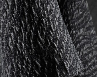 Glossy Balck Jacquard Brocaded Fabrics ,Wave Wrinkled Textured Fabric, 3D Irregular Two-sided Fabrics,Thick Fuzzy Fabric For Gown,Prom Dress