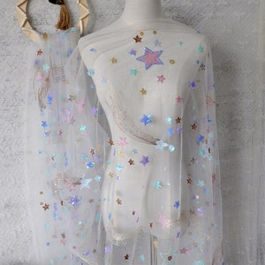 Shooting Star Soft Lace Tüll Stoff Weltraum Stickerei Pailletten Spitze Für Mädchen Kleid, Partykleid, Sommerkleid, Kostüm, DIY Nähen Handwerk