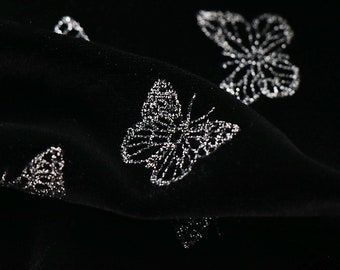 Shiny Black Velvet Glittery Butterfly Gilding Fabric Shimmer Evening Dress, Gown,Fashion Clothing Fabric