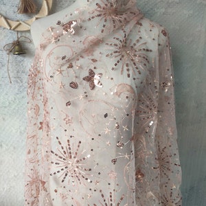 Tela de encaje de estrella de lentejuelas de 8 colores, tela de tul de malla bordada con lentejuelas de luna para vestido de niña de verano, vestidos de graduación, vestido de princesa, vestido de novia