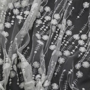 Boho Floral Dentelle Tissu Coton Blanc Broderie Dentelle Nuptiale Tissu Robe de Mariée Tissu DIY Voile Bandeau Tissu 140cm