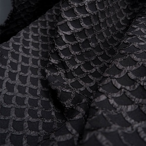 Black Classic 3D Scale Jacquard Brocade Fabric,Embossed Scalloped Designer Fabric For Dresses, Skirts, Upholstery, Sewing Fabric,Home decoor