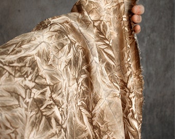 Tela teñida verde, tela Shibori índigo, tela arrugada para vestidos de verano con mezcla de algodón, tela de diseñador de lino y algodón con pliegues