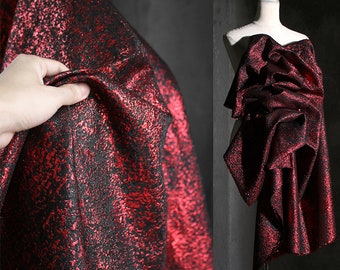 Luxury Vintage Red Black Jacquard Brocaded Fabrics, Shimmery Dust Coat Fabric, Two-sided Design Fabirc,3D Irregular Fabrics, Fold Fabric