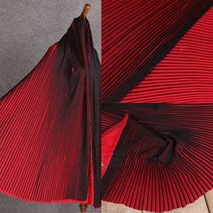 Red and Black Stripe Pleated Chiffon Fabric Wrinkle Crumple Accordion Girl Dress Fabric Sew for Pleated-skirt,Craft By Yard