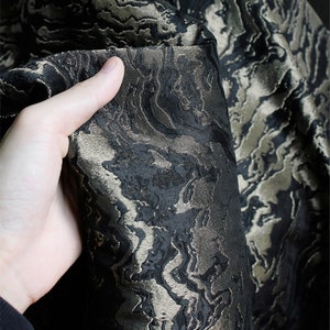 Vintage Luxury Black/Golden Marbling Jacquard Fabric,Glossy Molten Rock Two-sided Brocade Fabric For Upholstery Designer Fabric