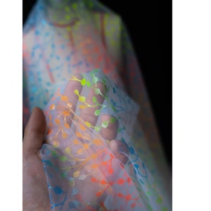 Fluorescence Lace Fabric,Fashion Couture Doll Dress Tulle Fabric,  Rainbow Organza Tulle Lace Fabric for Gown, Dress, Veil, Headband