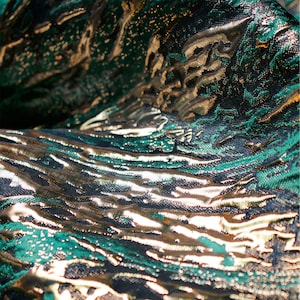 Retro Gilding Green Jacquard Brocaded Fabrics, Luxury Shimmery Design Fabric, 3D Irregular Fabrics, Fold fabric, Dust Coat Fabric