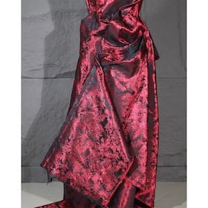 Vintage Red Black Brocade Fabric, 3D Embossed Bouquet Spur Fabric, Floral Jacquard Fabric, Double-sided Jacquard Fabric For Dress Upholstery