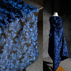 Luxury Blue Floral Emboss Jacquard Fabric, Exquisite Brocade,Damask Fabric For upholstery, Dress DIY Sewing Fabric