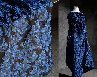 Luxury Blue Floral Emboss Jacquard Fabric, Exquisite Brocade,Damask Fabric For upholstery, Dress DIY Sewing Fabric