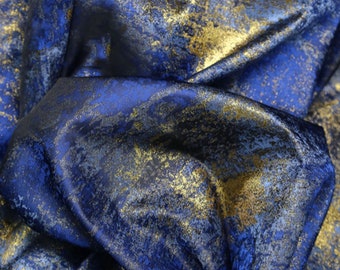 Luxury Vintage Navy Blue Gilt Bronze Jacquard Satin Fabric,Retro Gold Shimmer Brocade Fabric For Gown,Dress,Haute Couture,Drapery,Curtain
