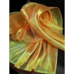 Iridescence Metallic Crinkled-textured Pleated Organza Fabric,Designer Fabric,Wedding, Gowns, Crafts, Events, Stiff Shape and Texture Fabric