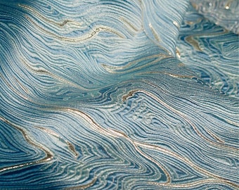 Tela tradicional china de brocado jacquard de rayón de seda con olas oceánicas en 3D. Tela de diseño para vestidos, faldas, tapicería y costura.