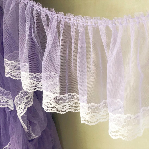 9cm/17cm Purple Pleated Lace Trim Fabric Tutu Tulle Ruffled Floding Lolita Lace Pink Soft Wedding Lace Bridal Lace Dress Fabric