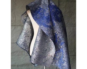 Vintage Blue Silver Jacquard Fabric,Two-sided Silver Shimmer Brocade Fabric,Low Key Design Fabric For Upholstery,Wedding Dress,Costume