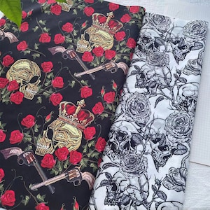 Gothic Skull Rose Cotton Woven Fabric, Halloween Fabric By The Yard, Mask Fabric, Skull Fabric, Bag Fabric, Spooky Fabric
