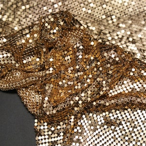 Extendable Aluminum Fabric Golden Metallic Chainmail Metal Mesh Sequin Fabric For Dresses,Party Wear,Dance Wear,Prom,Couture