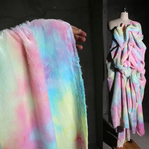 Ombre Tie-dye Fleece Fabric,Fashion Iridescence Fluffy Fleece Fabric For Cloth,Cushion,Pillow,Pajamas,Blanket DIY Sewing Craft