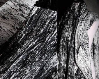Moonscape-Black/White Jacquard Brocaded Fabrics, Bump Design Fabric, 3D Irregular Fabrics, Fold Fabric,Designer Fabric For Dust Coat,Dress