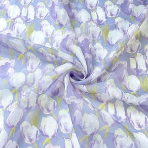 Tulip Flower Chiffon Fabric Floral Emboss Girl Dress Fabric，Blouse Fabric，Cloth for Fashion Fabric -59  Inch (Width) x 1/2 Yard (Length)