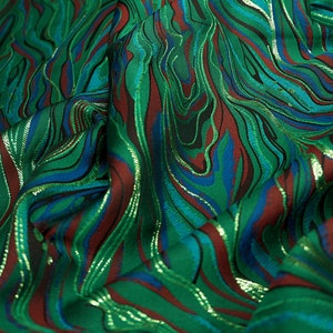 Green Sea-weed Jacquard Brocaded Fabrics,Pastoralism Irregular Fabrics, Dust Coat Fabric,Sewing Fabric For Fashion Project,Gown,Event Dress