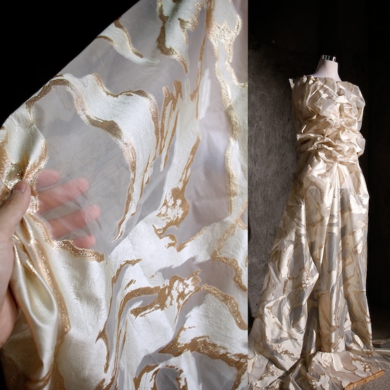 green emerald velvet dress Ivory white brocade tussar silk floral printed dress fabric M1661 main image 0