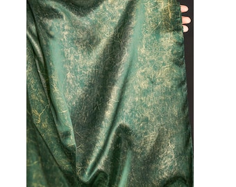 Lotus Leaf At Sunset Green Golden Triacetic Acid Satin Fabric,Silky Drape Smooth Fabric,Summer Dress,Wedding Dress,Curtain,Lining,Costume