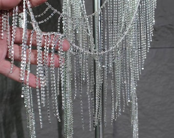 Long Dangling Beaded Fringe Trim Luxury Crystal Fringe Trim,Shinny Rhinestone Tassel,Heavy Beads FringeTassel For Party Costumes,Dancewear