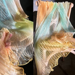 Glossy Rainbow Gradient Pleated Organza Fold Laser Ruffle Accordion Organza Lace Mesh Soft Tulle Dress Fabric Craft Designer Fabric