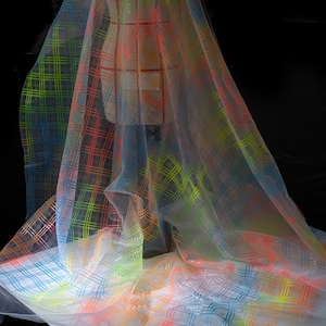 Ombre Iridescence Grid Lace Fabric Gradient plaid soft lace Tulle For Girl Dress Tutu Dress Wedding Dress Bridal Veil 1 yard