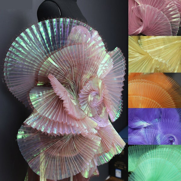 Tessuto in organza pieghettato a forma di sirena in 15 colori, tessuto per abiti da ragazza con fisarmonica e pieghe, tessuto di design, matrimonio, abiti, eventi, costumi artigianali