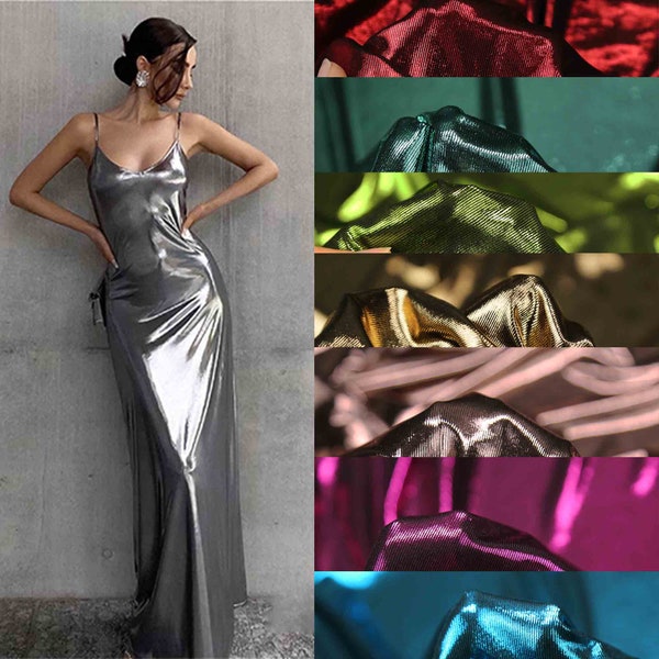 8 Solid Color Luxury Mentallic Stretched Fabric Drooping Style Soft Elastic Shiny Retro Dress Fabric Evening Dress Party Wear Wedding Decor