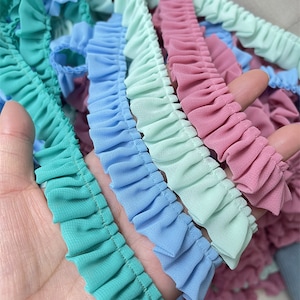 9 kleuren Chiffon Stof Geplooide Lace Trims Prom Dress Trims, Ruffled Trim, voor het maken van poppen, baby jurk Jurk Kraag mouwen 2cm breedte gesneden op maat